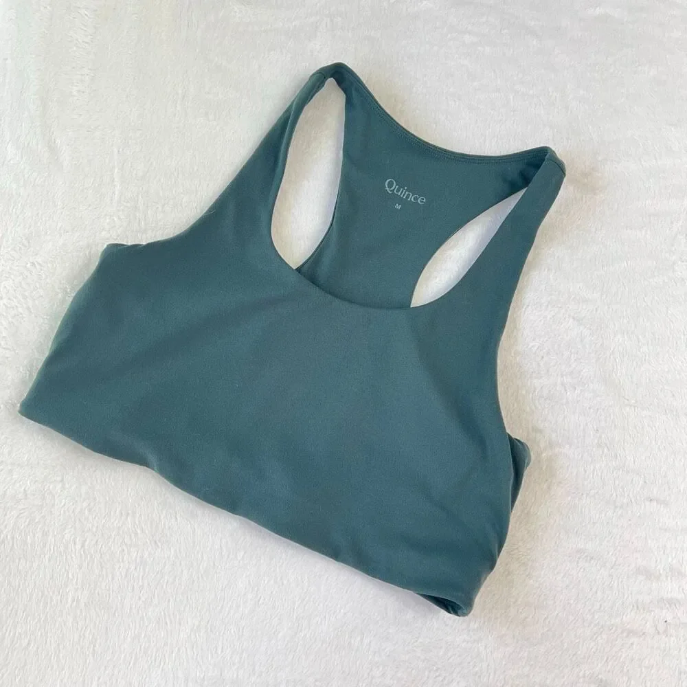 Quince Forest Green Sports Bra Scoop Neck Longline Bra Medium Women - Picture 3 of 4